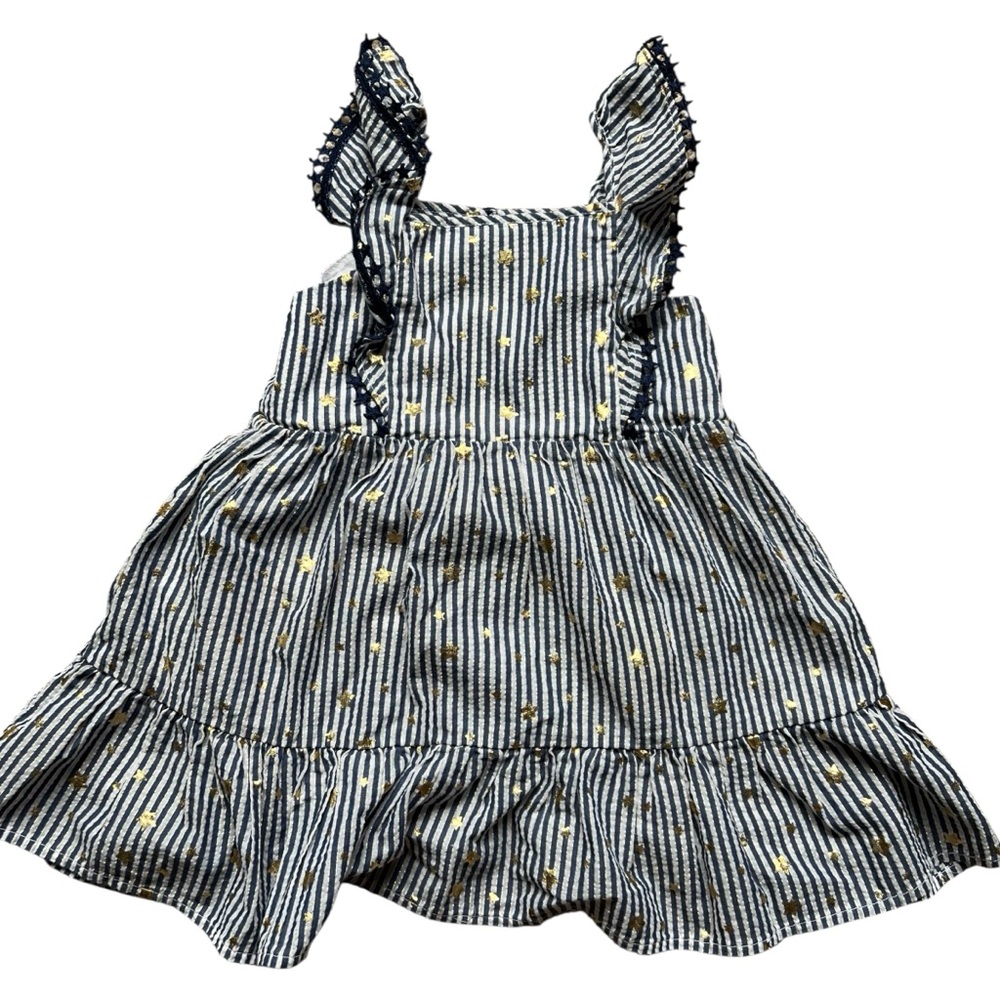 Cat & Jack Blue & White Striped Sleeveless Dress with Gold Stars - 4T